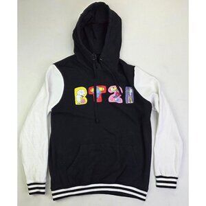 BT21 Universe Club Size Medium Mens Black White Sleeves Pullover Pocket Hoodie